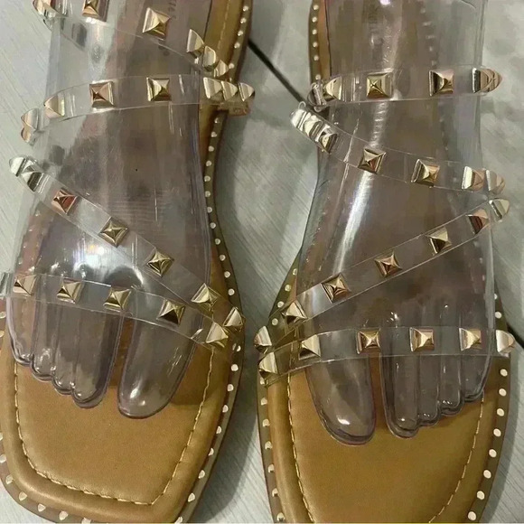 Just Kickin' It Tan/Clear/Rose Gold Studded Sandals - SHO2532TN - Picture 4 of 14